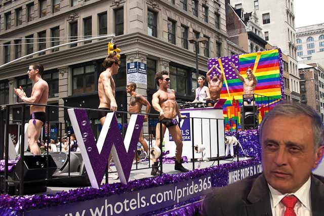 Photograph from this year's Gay Pride Parade by Dan Lurie/Gothamist; inset of Paladino from the Today Show